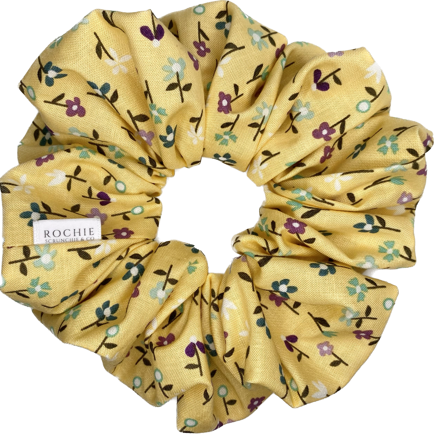 Handmade hair scrunchies | Floral yellow scrunchies | Rochie Scrunchie & Co