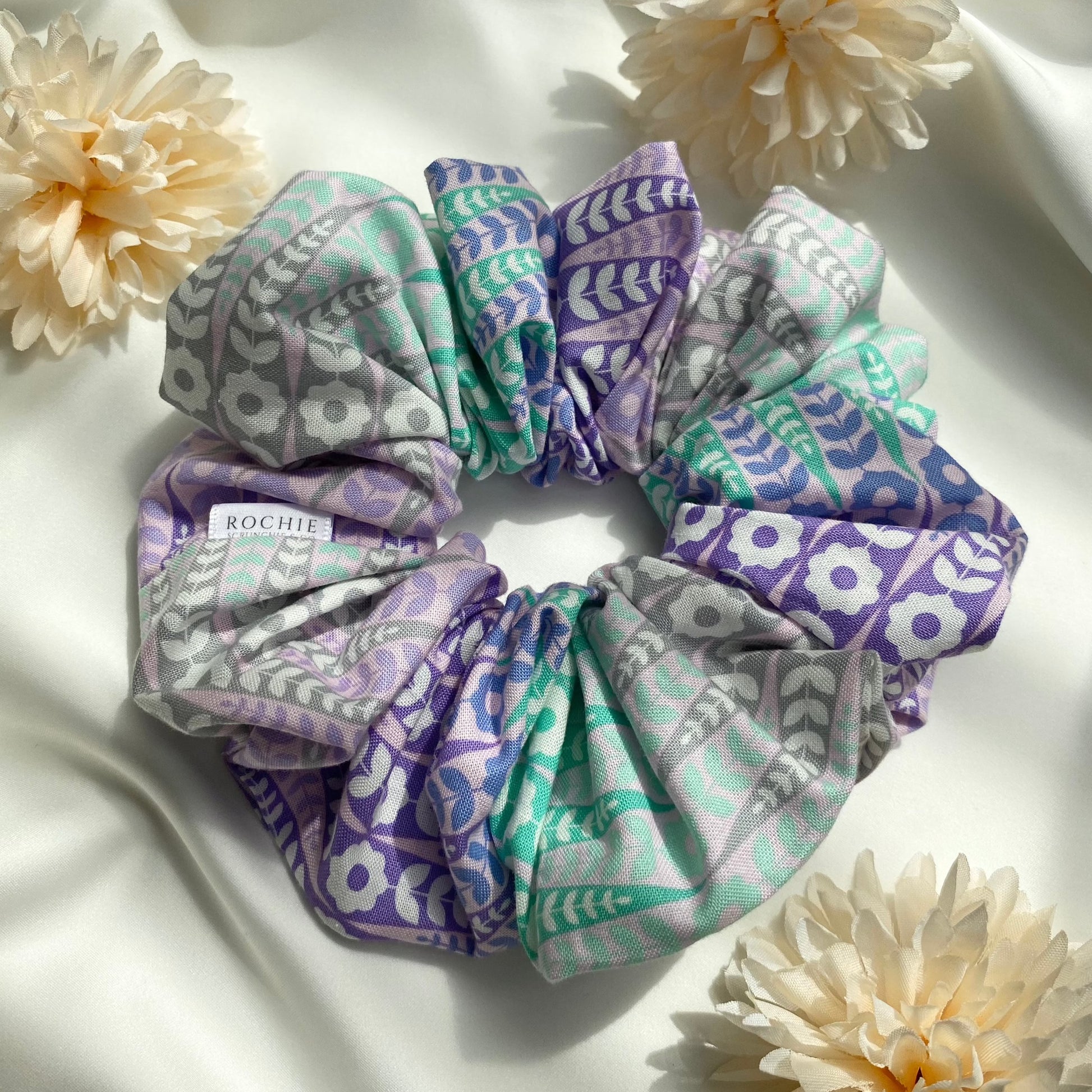 Handmade hair scrunchies | Spring Blossom hair scrunchies | Rochie Scrunchie & Co