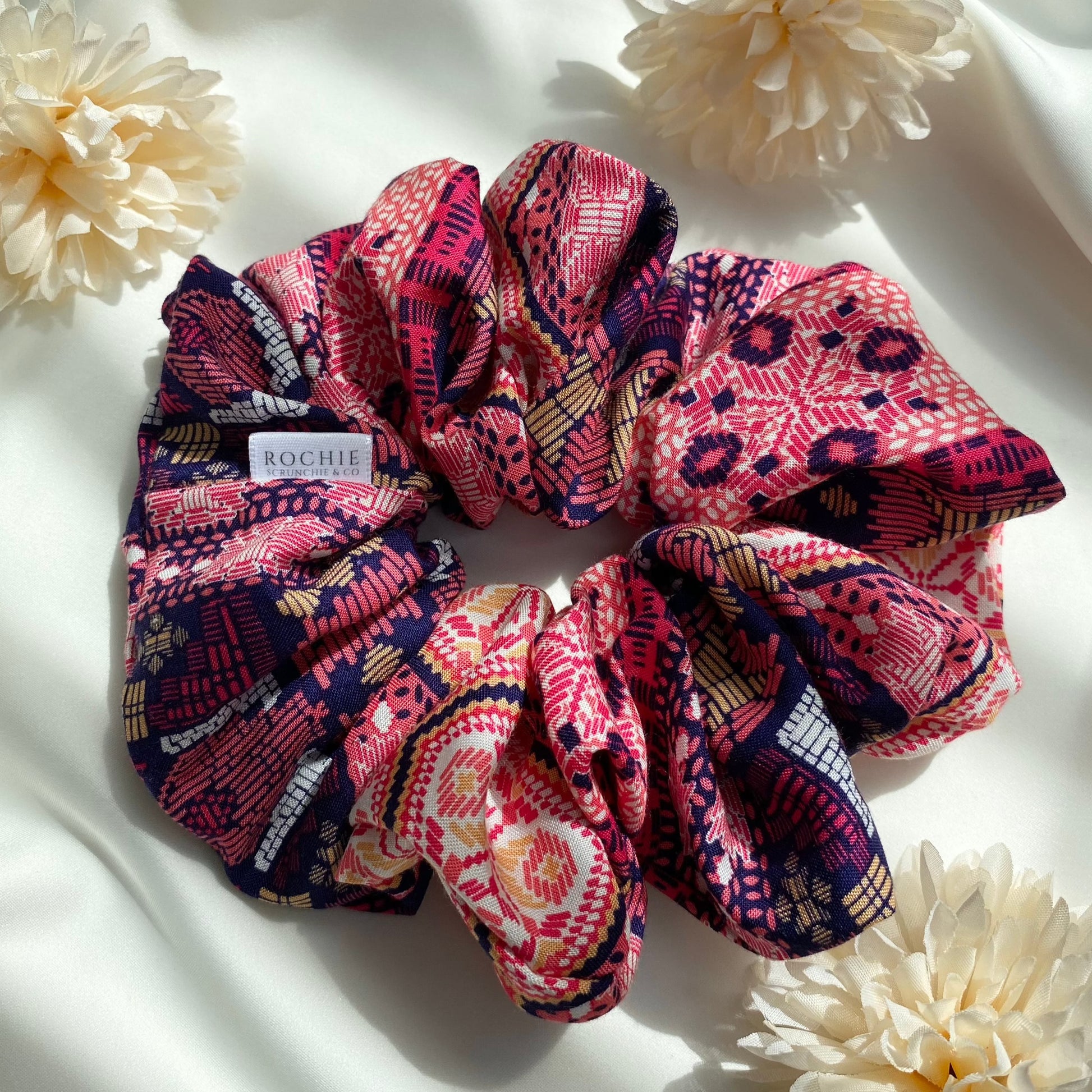 Handmade hair scrunchies | Mosaic pattern hair ties | Rochie Scrunchie & Co