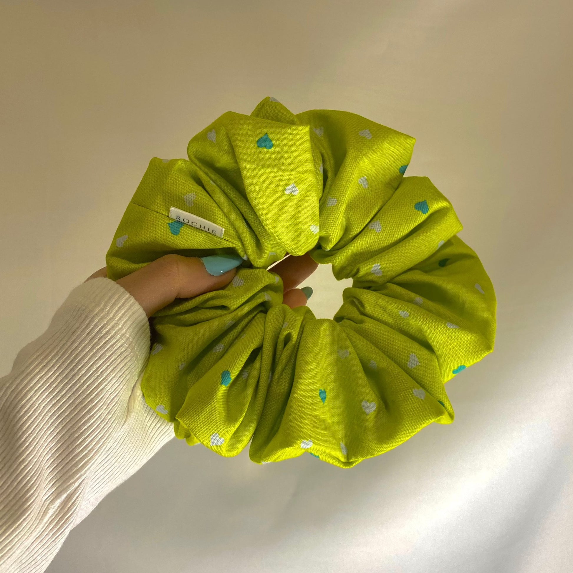 Handmade hair scrunchies | Summer green hair ties | Rochie Scrunchie & Co